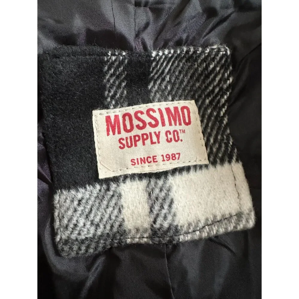 Mossimo Supply Co. Black and White Plaid Hooded Wrap Coat with Belt size M - Picture 4 of 10